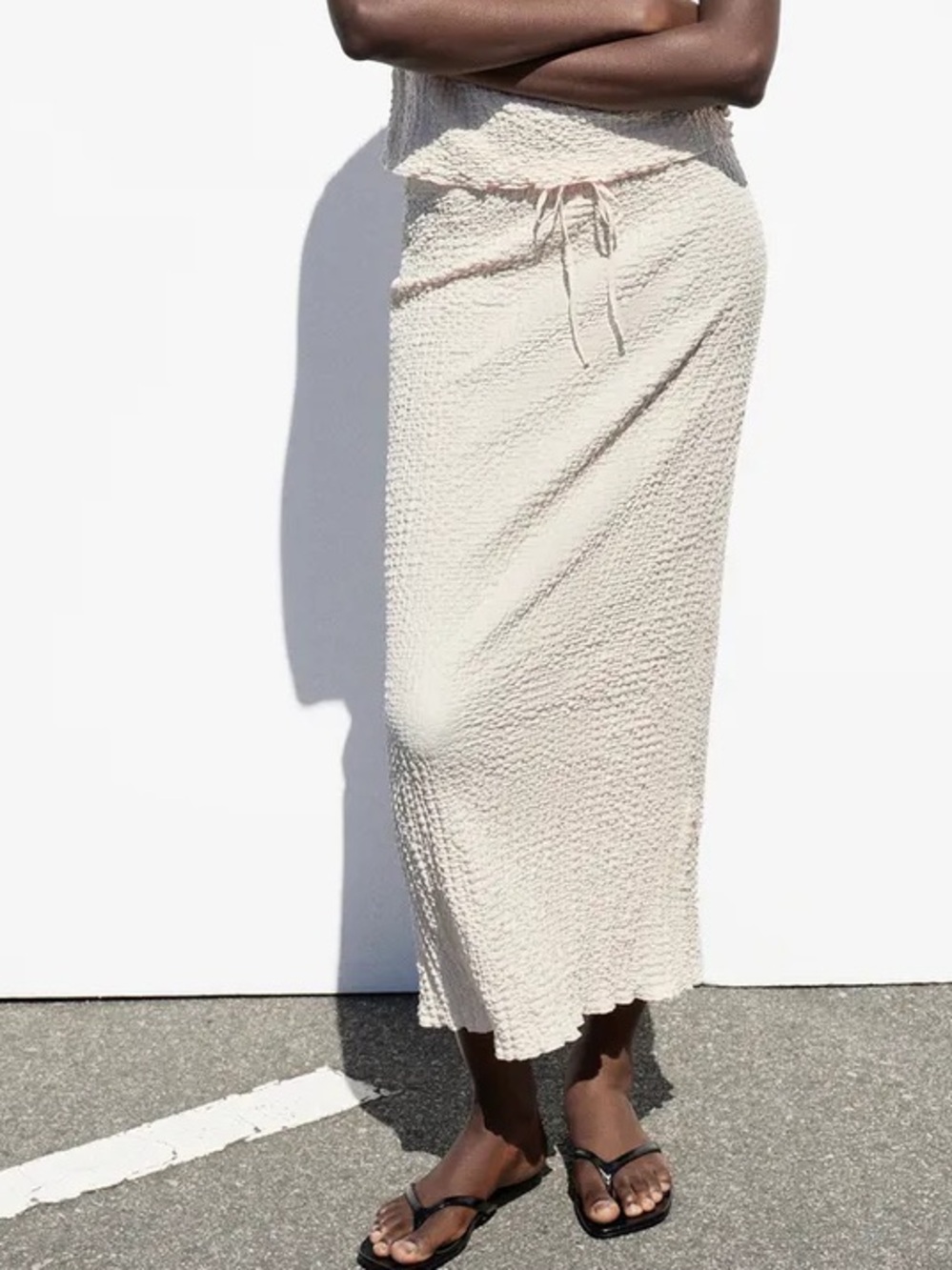 ZARA Textured Crinkle Midi Skirt